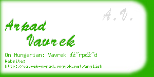 arpad vavrek business card